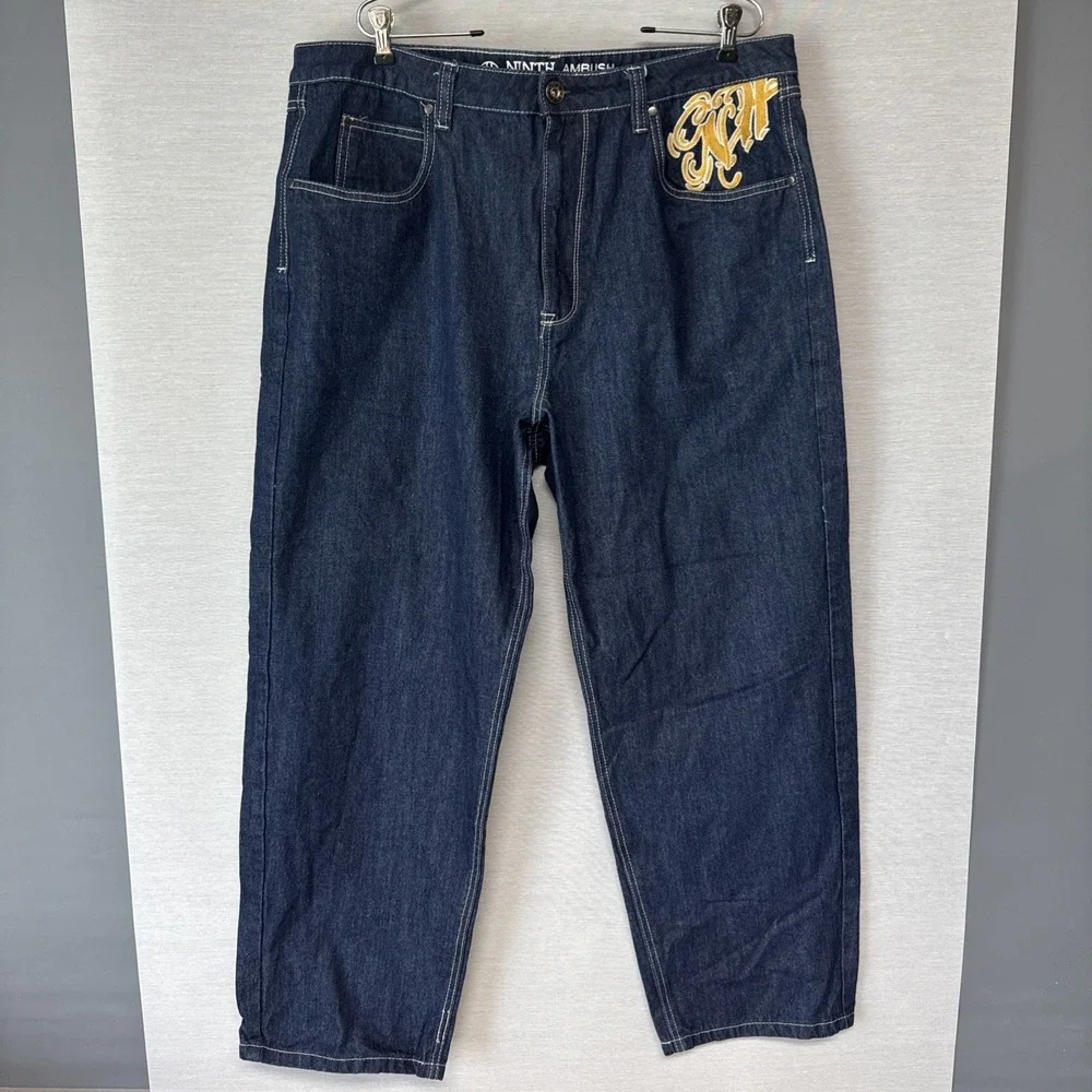 NINTH HALL AMBUSH Jeans Mens Size 38 Dragon Embroidered Baggy Wide Leg